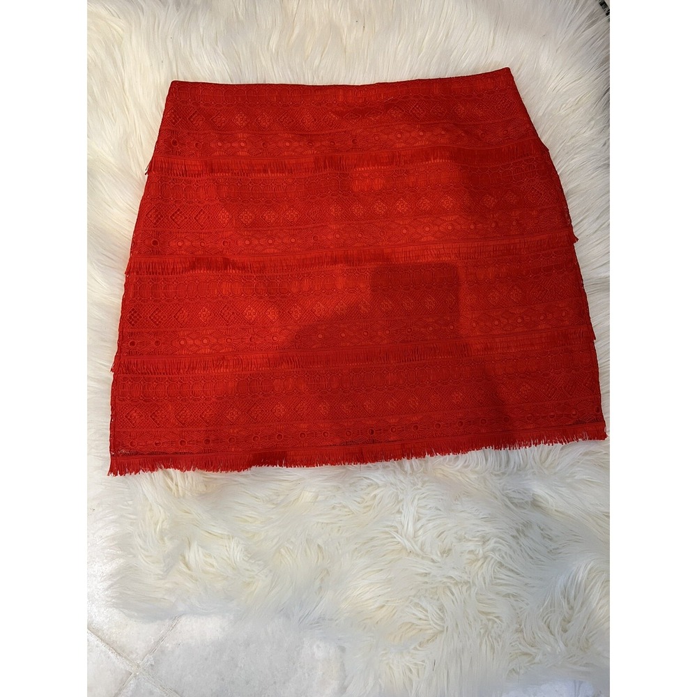 J.CREW Red Orange Lace Fringe A-Line Holiday Skirt Size 10 NWT $118